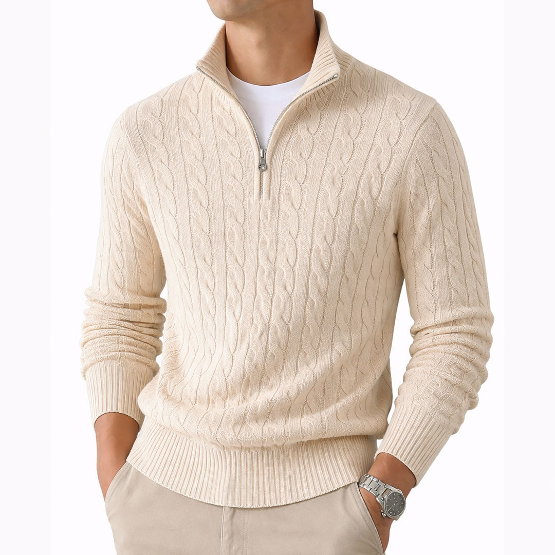 Zopfmusterpullover mit kurzem Reißverschluss