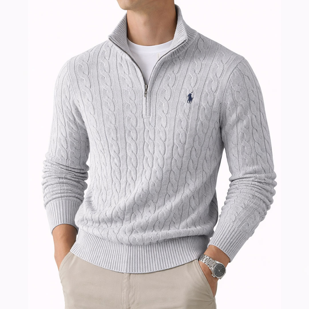 R&L | Zopfstrickpullover mit kurzem Reißverschluss