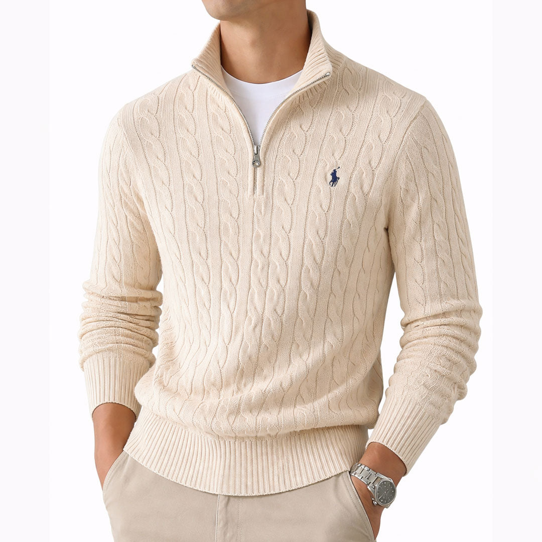 R&L | Zopfstrickpullover mit kurzem Reißverschluss