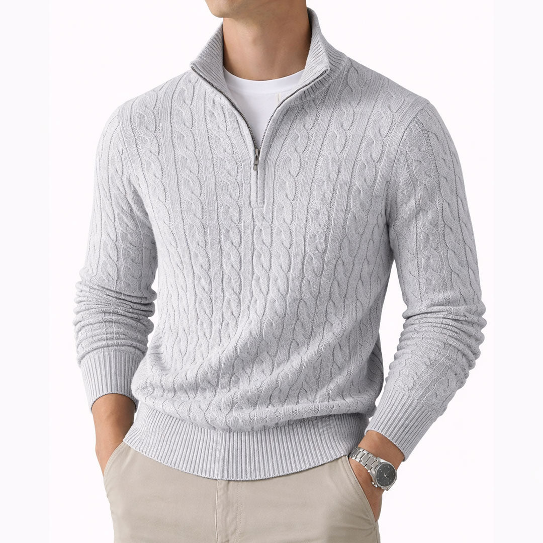Zopfmusterpullover mit kurzem Reißverschluss
