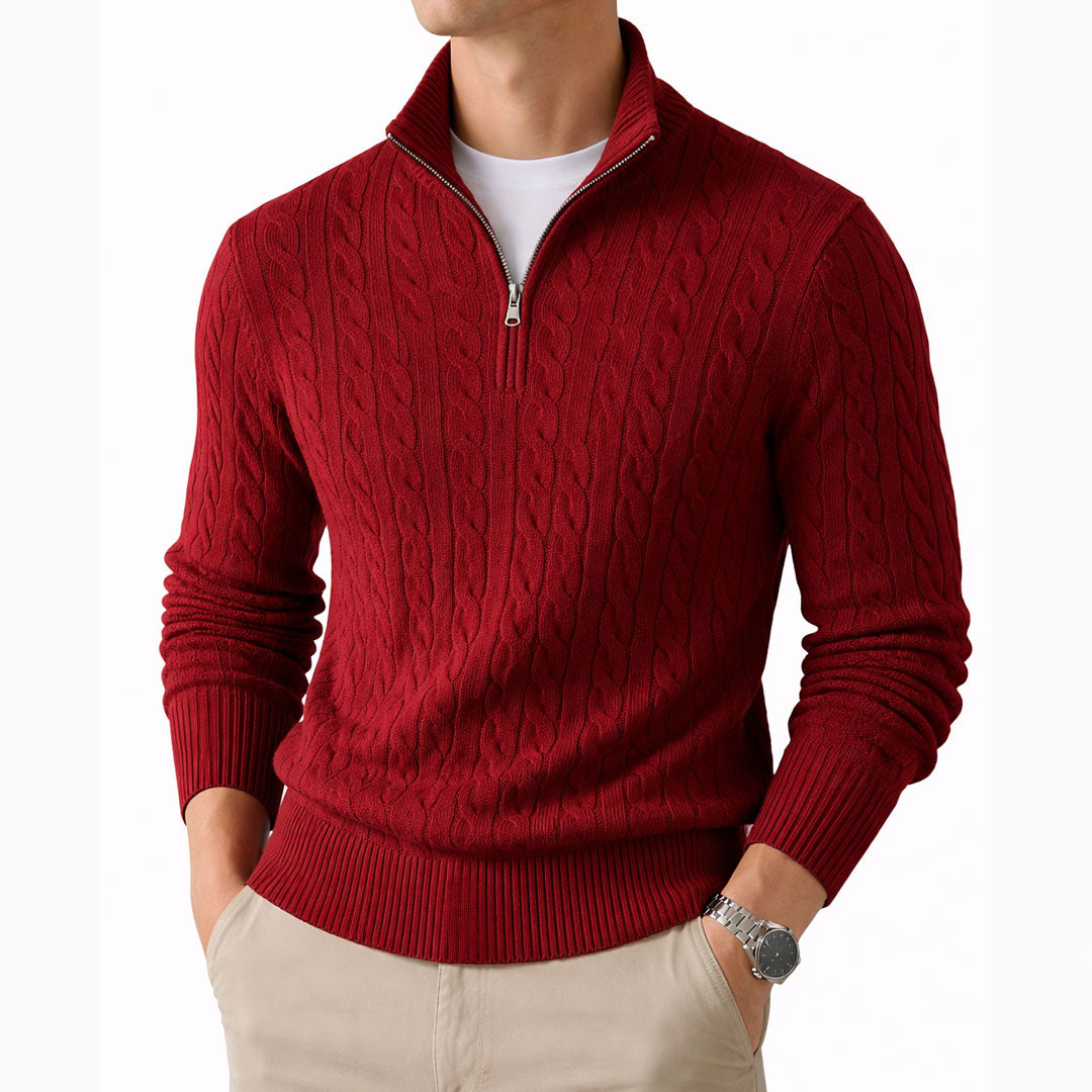 Zopfmusterpullover mit kurzem Reißverschluss