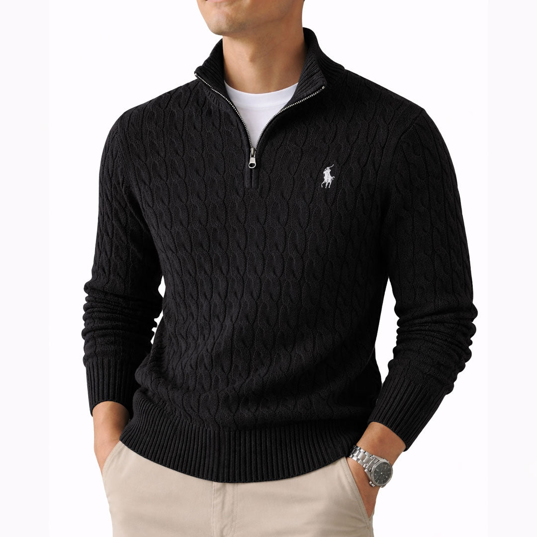 R&L | Zopfstrickpullover mit kurzem Reißverschluss